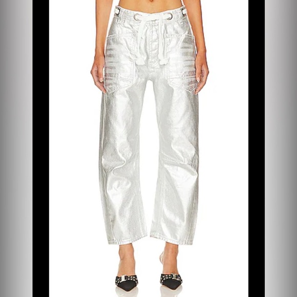 Free People Moxie Metallic Low-Slung Barrel Jeans 30 - Picture 1 of 5